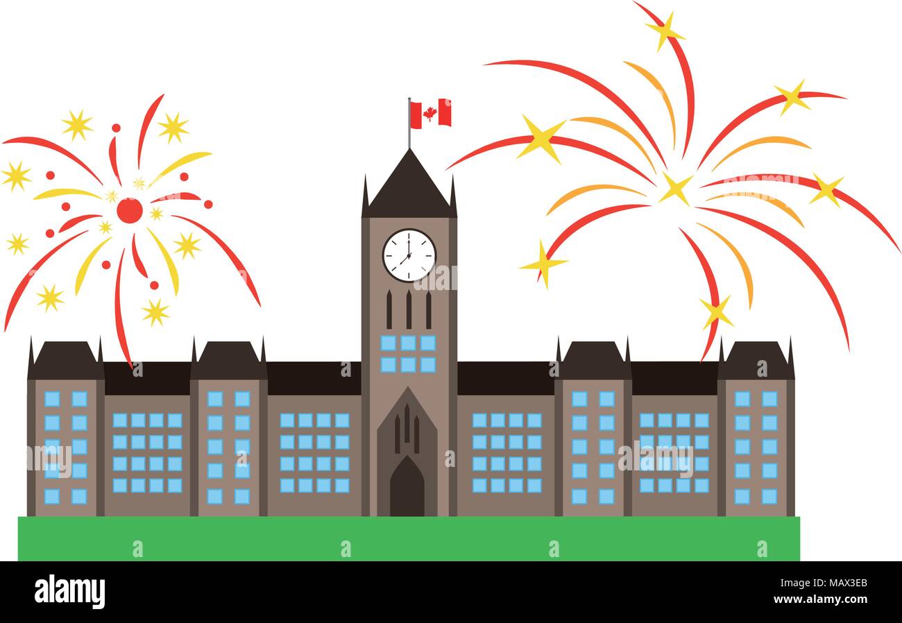 ottawa parliament building and fireworks Stock Vector