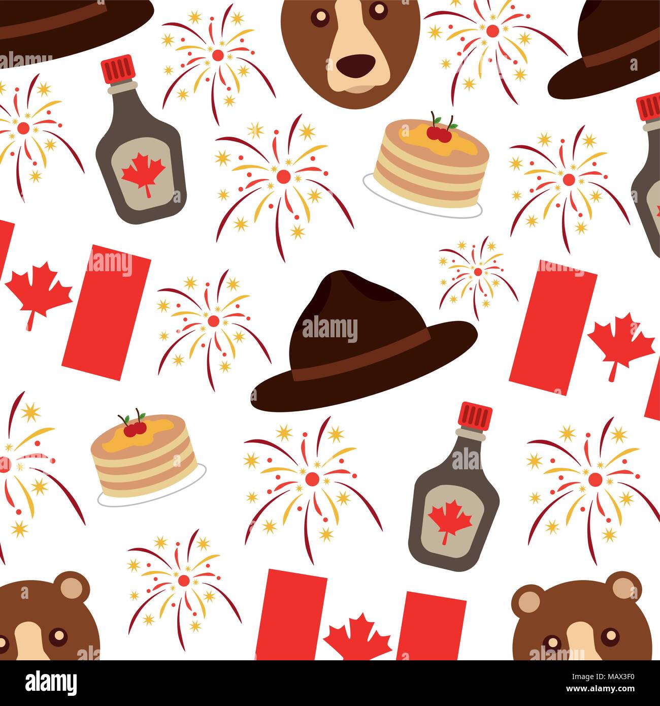canadian flag and bear with hat pattern Stock Vector