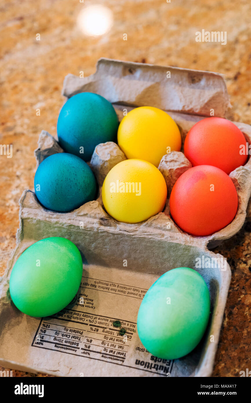 Colorful decorated dyed Easter eggs Stock Photo