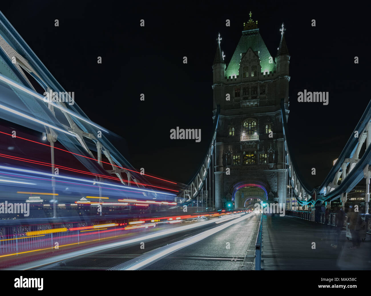 Light trails on Tower bridge at night, London, England Stock Photo - Alamy
