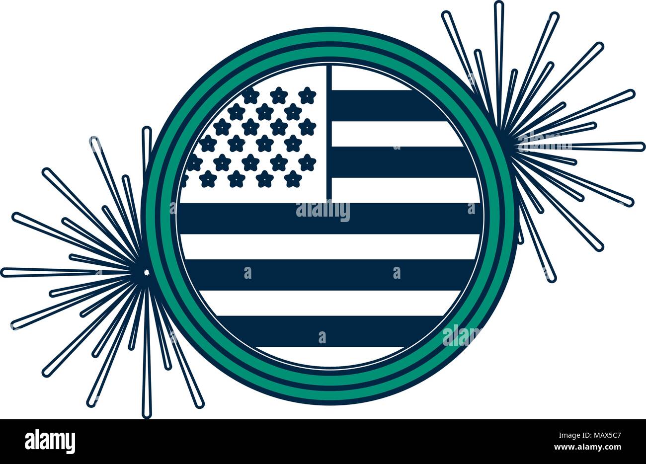 united states of america emblem with fireworks Stock Vector