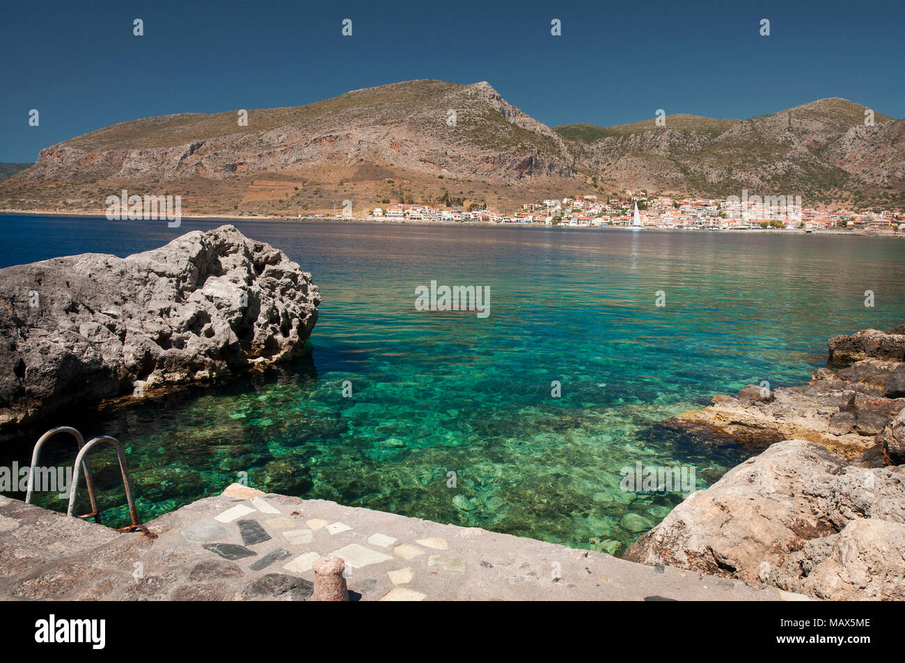 Small cove at Monemvasia peninsula at Peloponnese in Greece Stock Photo