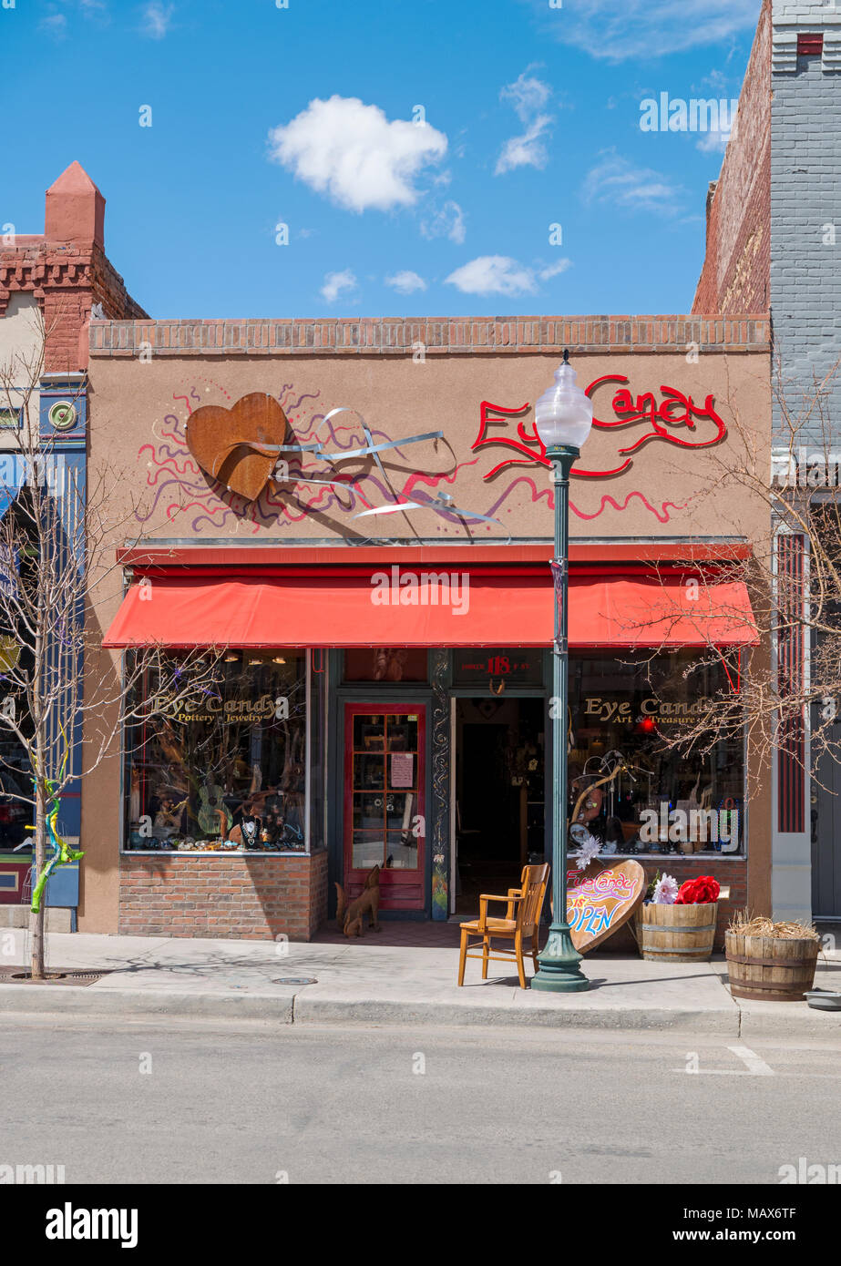 Eye Candy; National Historic District; shops in downtown Salida; Colorado; USA Stock Photo