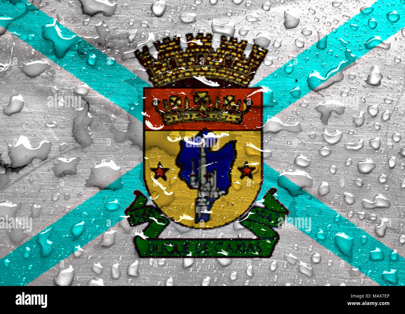 flag of Duque de Caxias with rain drops Stock Photo