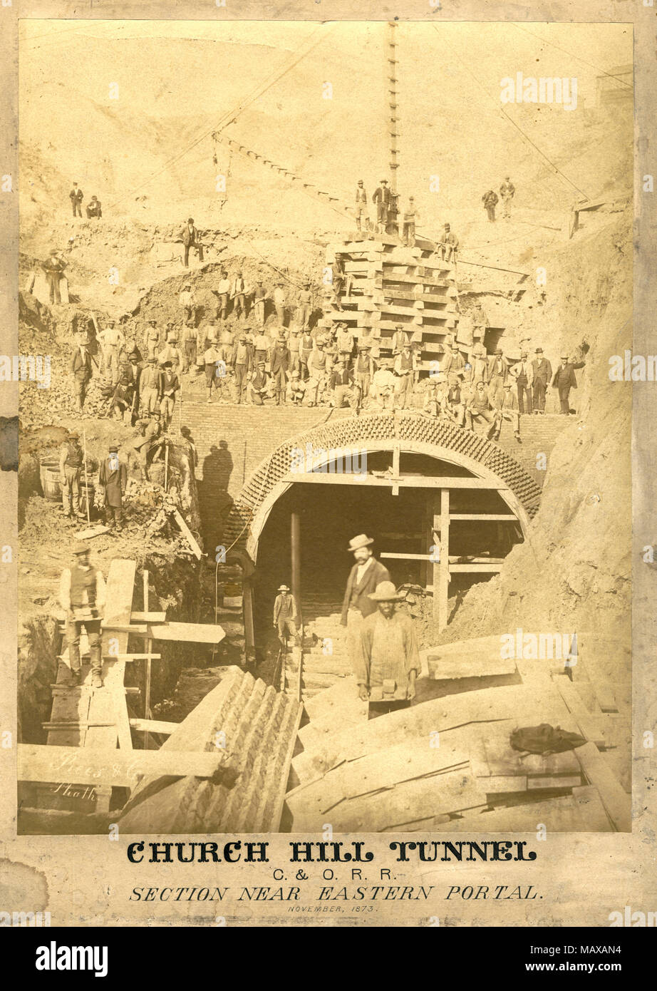 Construction of the Church Hill Tunnel, Richmond, Virginia 1873 Stock 