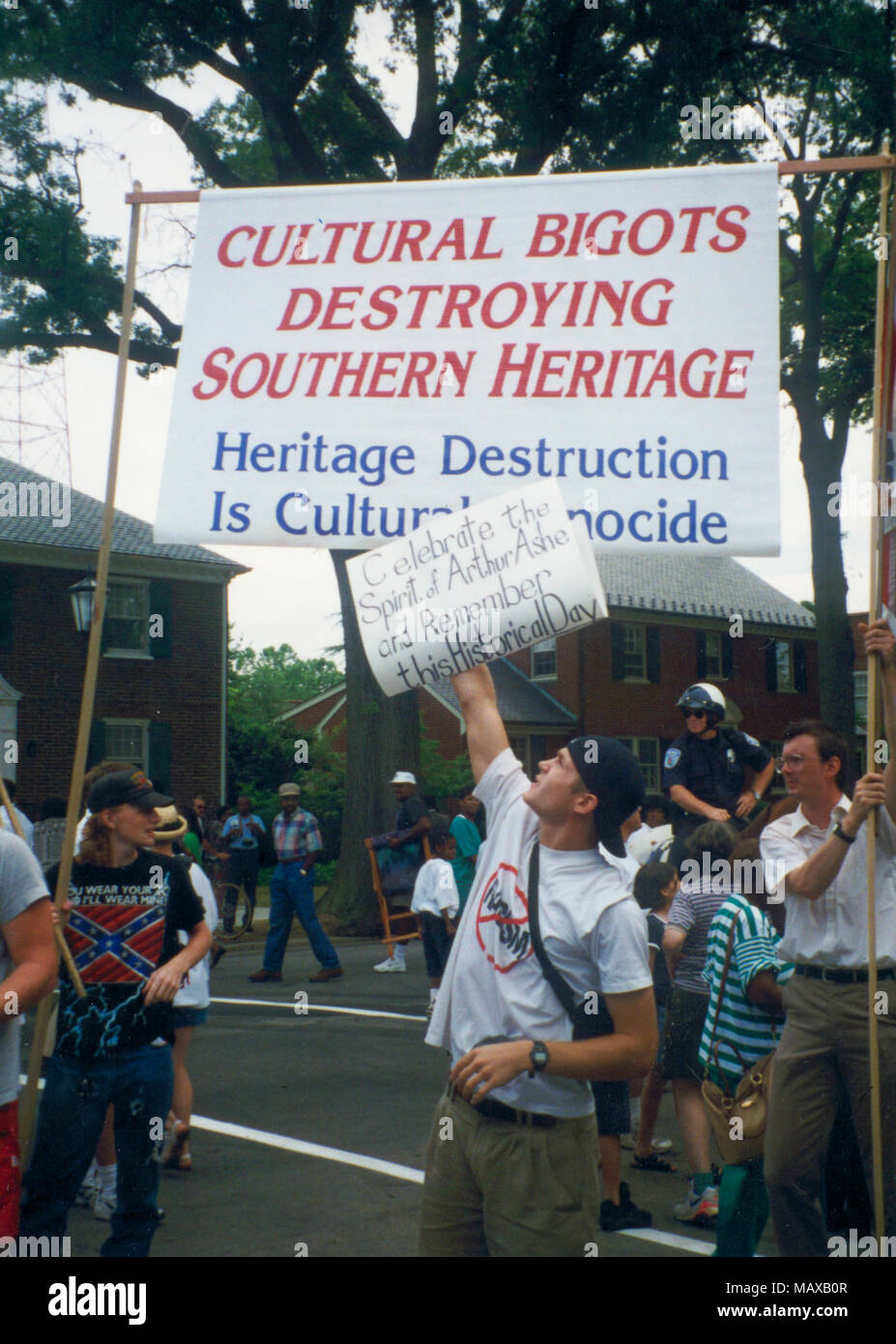 Protest at the unveiling of the Arthur Ashe Statue, Richmond, Virginia 1996 Stock Photo