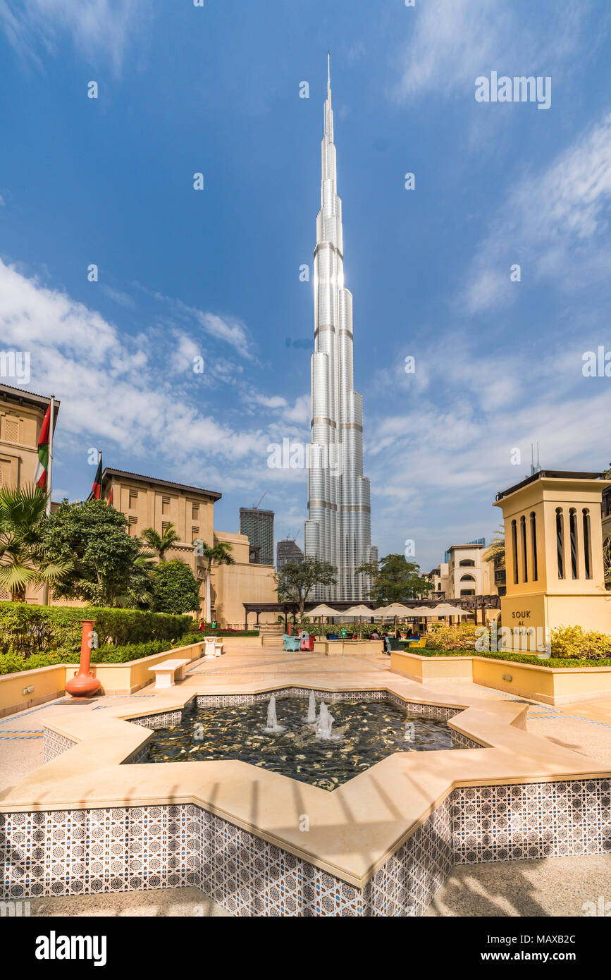 The Burj Khalifa tall building in downtown Dubai, UAE, Middle East. Stock Photo