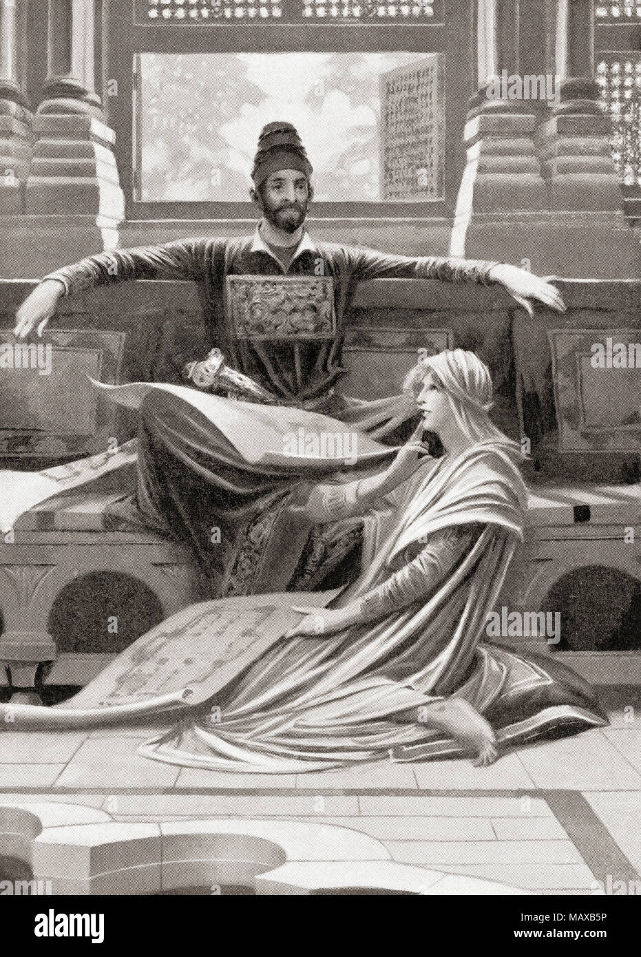 Khosrow Parviz and his wife Shirin.  Khosrow II aka Chosroes II  and Khusraw Parvēz,c. 570-628. Last great king of the Sasanian Empire. Shirin, ? – 628 AD.   From Hutchinson's History of the Nations, published 1915 Stock Photo