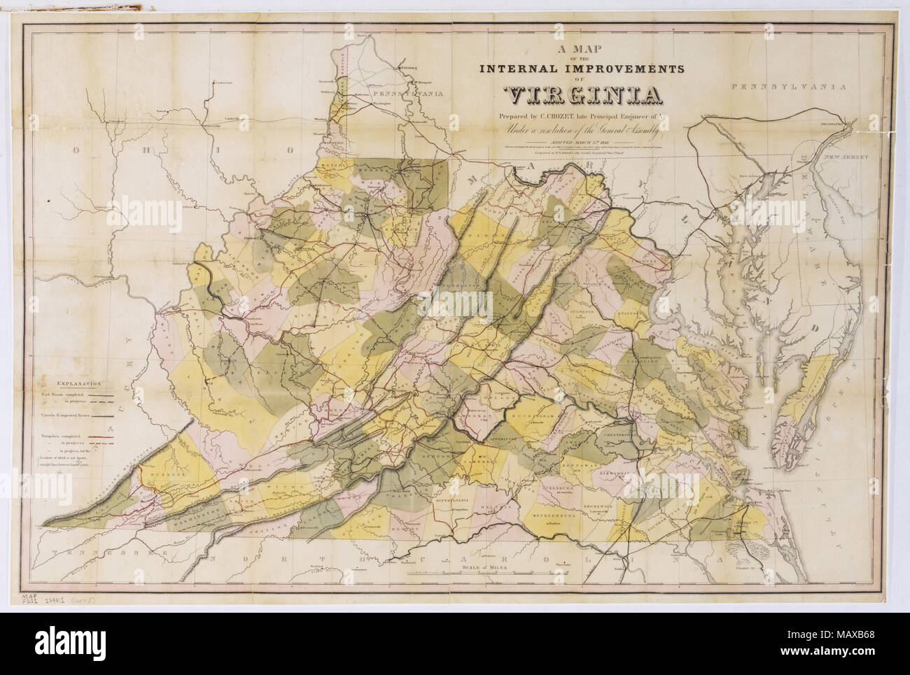 A Map of the Internal Improvements of Virginia, 1848 Stock Photo
