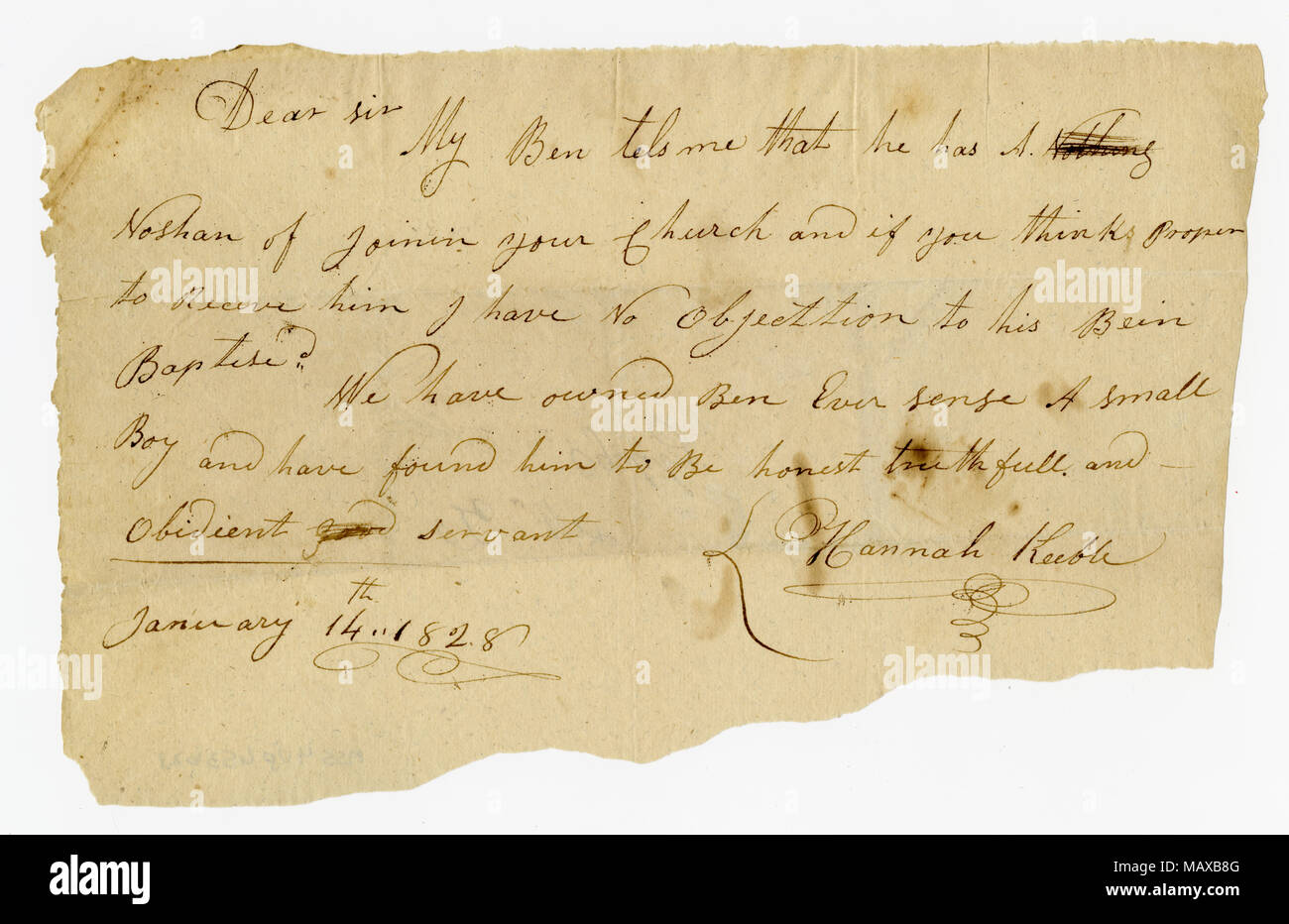 Permission to Baptize Ben the Slave, 1828 Stock Photo