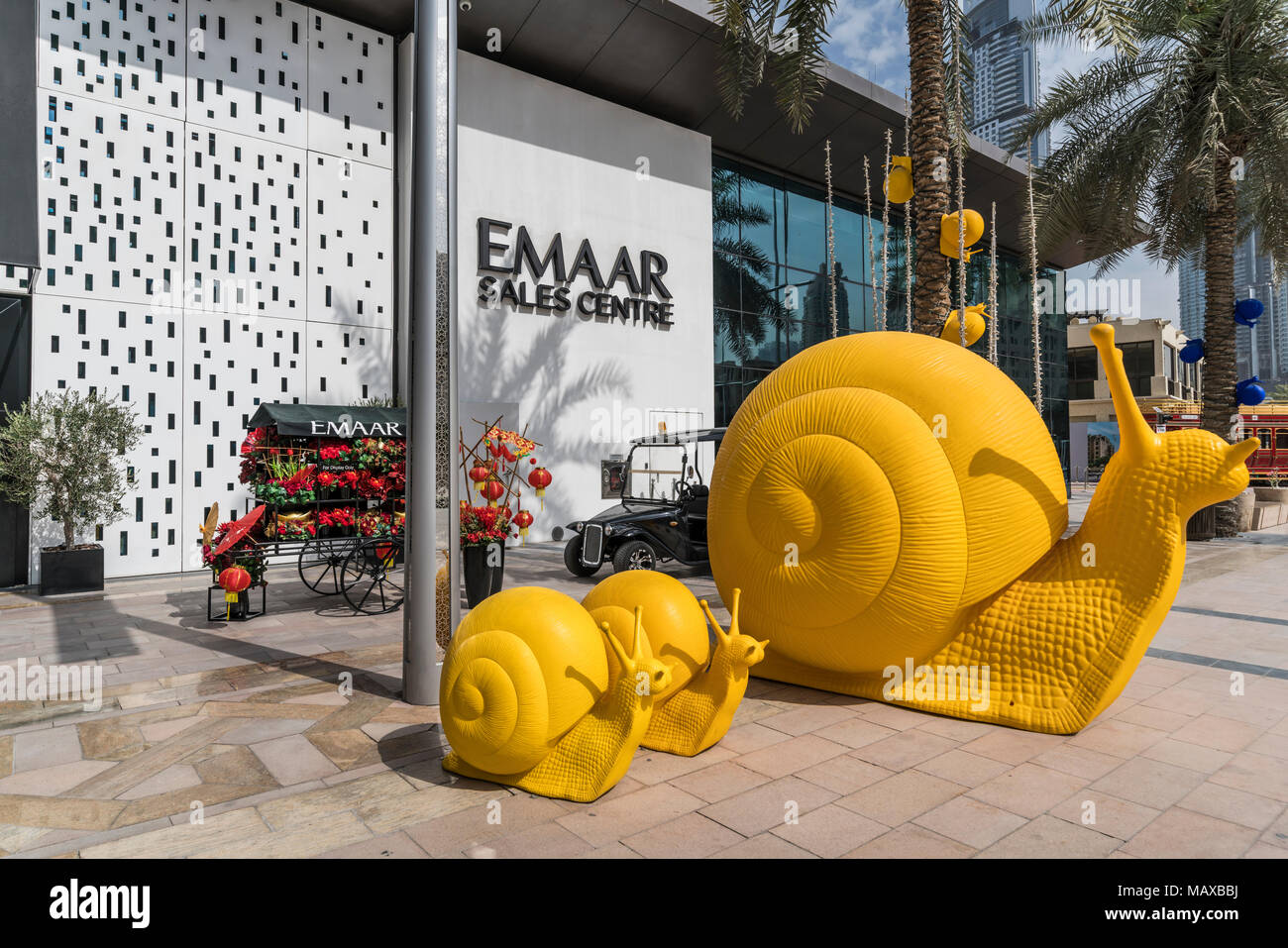 Decorative snails on the Dubai Plaza, downtown Dubai, UAE, Middle East