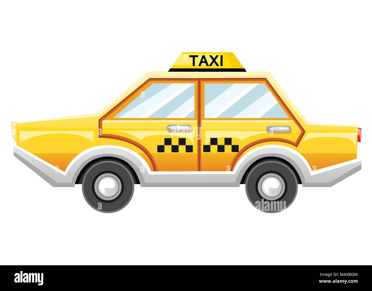 Yellow taxi car. Taxi service. Catroon style design. Vector illustration isolated on white background. Web site page and mobile app design. Stock Vector
