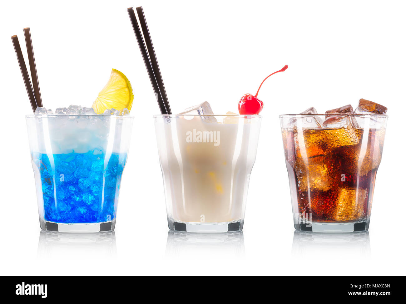 Set of cocktails with cherry and black straw Stock Photo