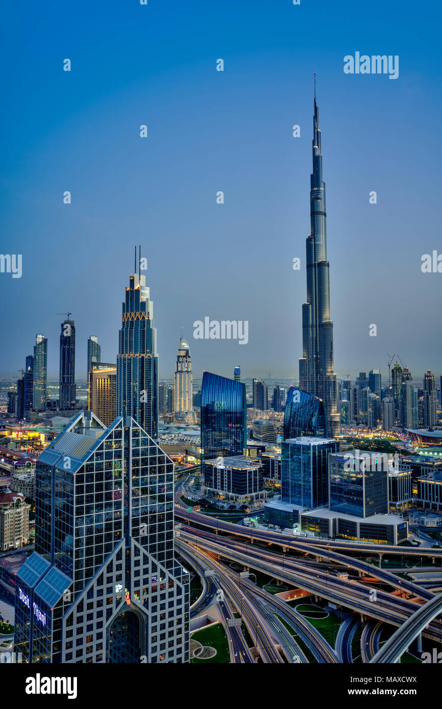 The Burj Khalifa in downtown Dubai, UAE, Middle East. Stock Photo