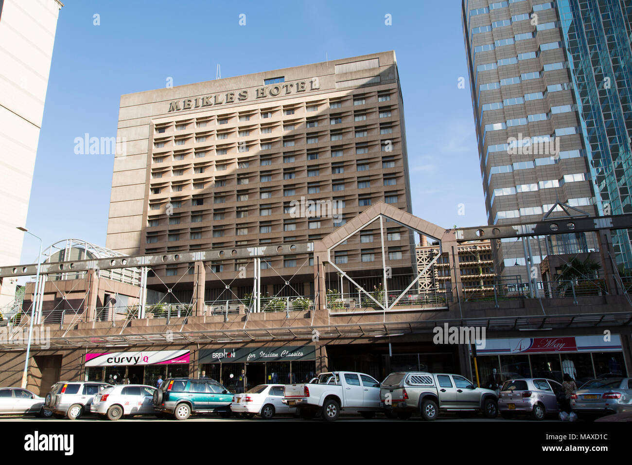 Facade of the Meikles Hotel in Harare, Zimbabwe. The luxury hotel