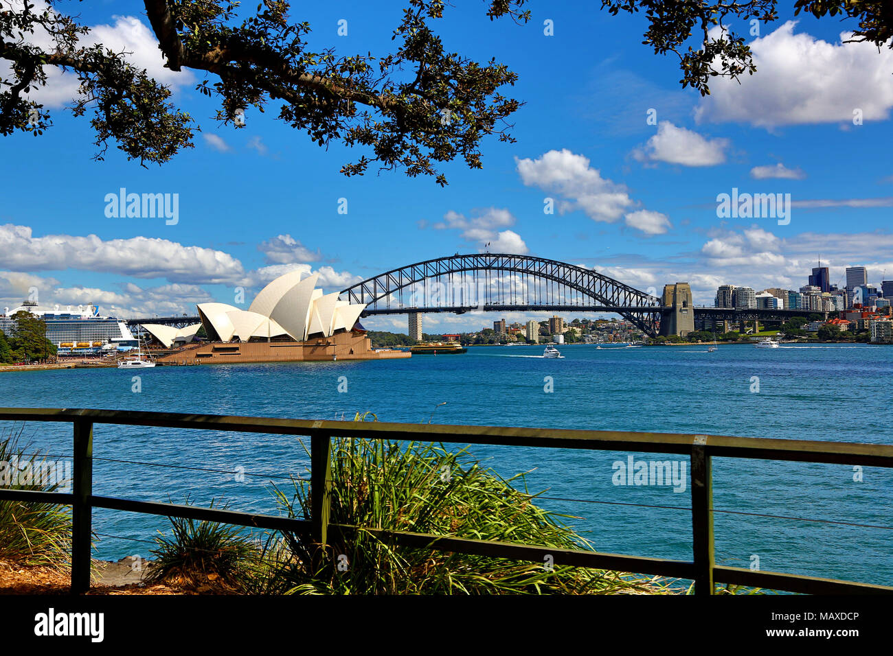 Sydney Opera House and Harbour Bridge, Sydney, New South Wales, Australia Stock Photo