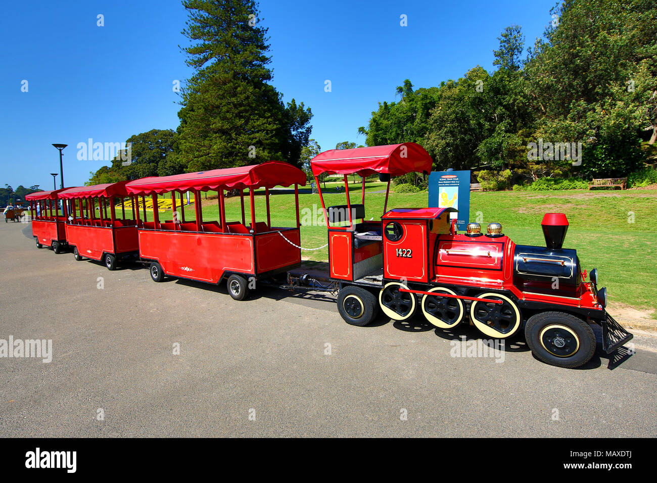 Tourist sightseeing train in the Royal Botanic Gardens in Sydney, New South Wales, Australia Stock Photo