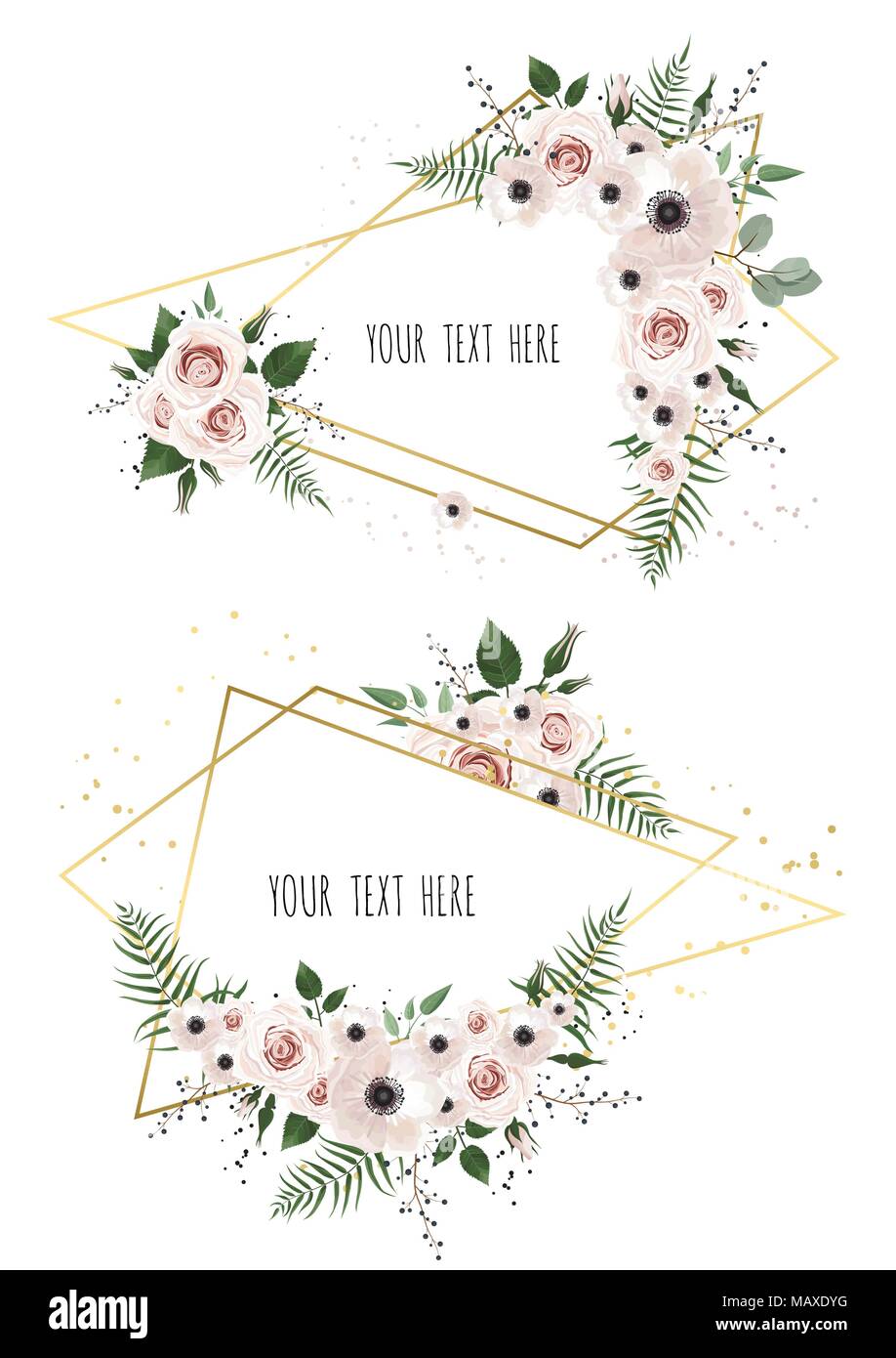 Vector botanical banners set with flowers. Frame border with copy space. Stock Vector