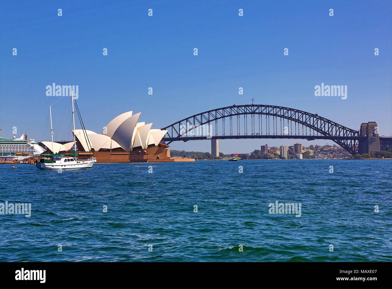 Sydney Opera House and Harbour Bridge, Sydney, New South Wales, Australia Stock Photo