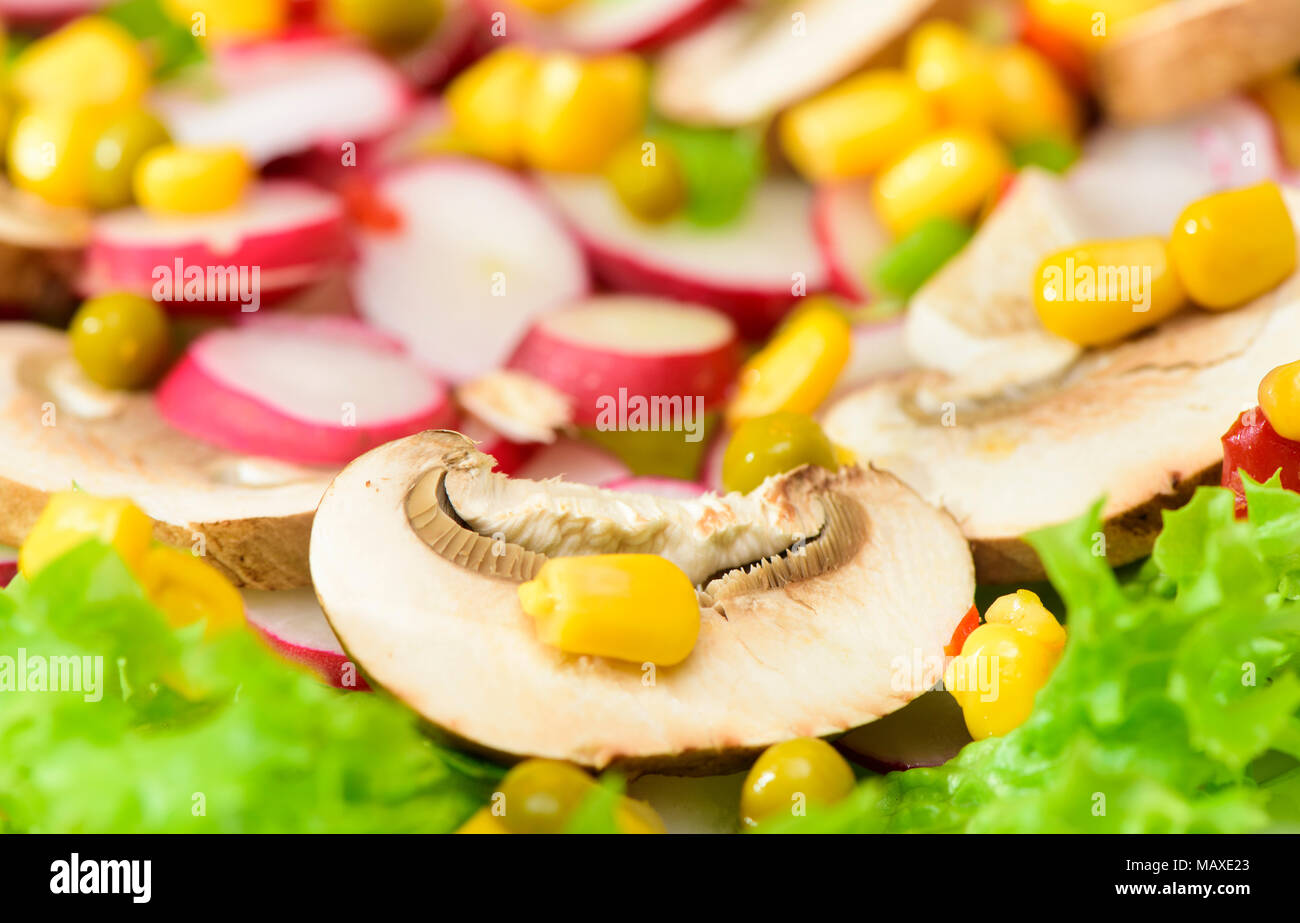 fresh green salad with mushrooms Stock Photo