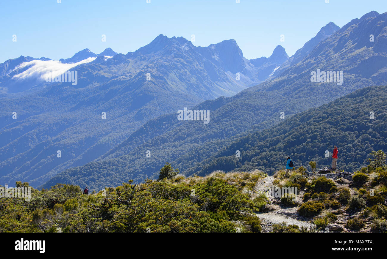 Hiking along the Key Summit ridge off the Routeburn Track, Fjordland, New Zealand Stock Photo ...