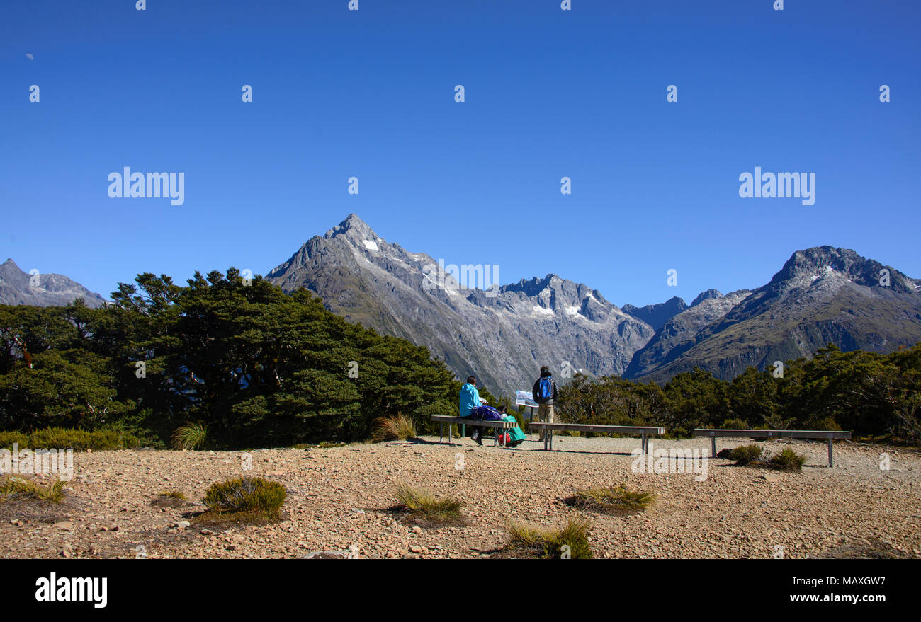Hiking along the Key Summit ridge off the Routeburn Track, Fjordland, New Zealand Stock Photo ...