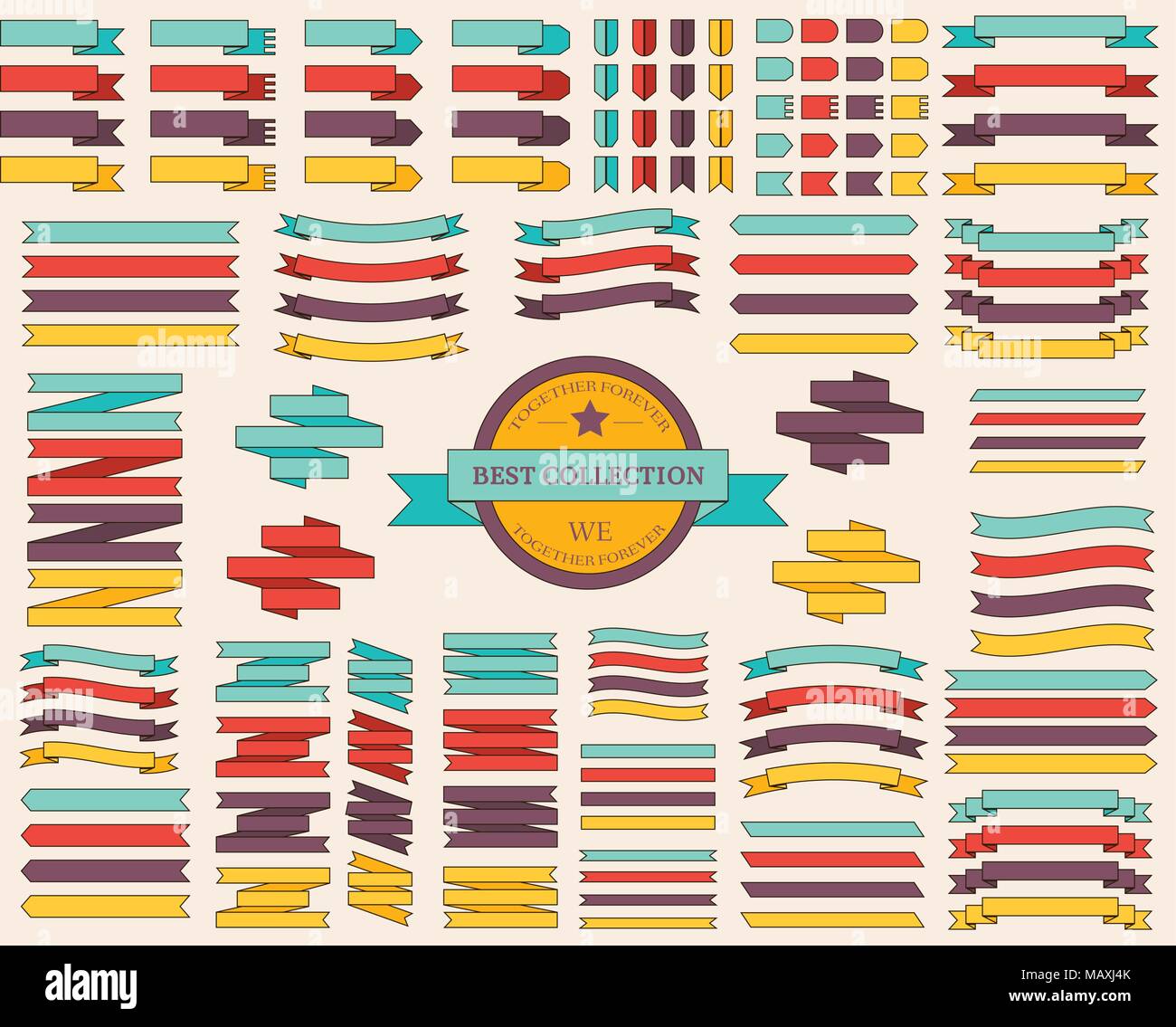 Thin line set of colored ribbons illustration concept. Icons isolated ...