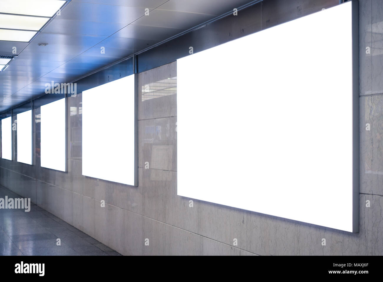 Urban Subway Underground Billboard Rectangular White Mockup City Advertisement Stock Photo