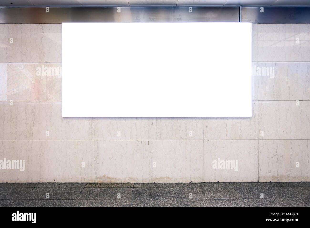 Urban Subway Underground Billboard Rectangular White Mockup City Advertisement Stock Photo