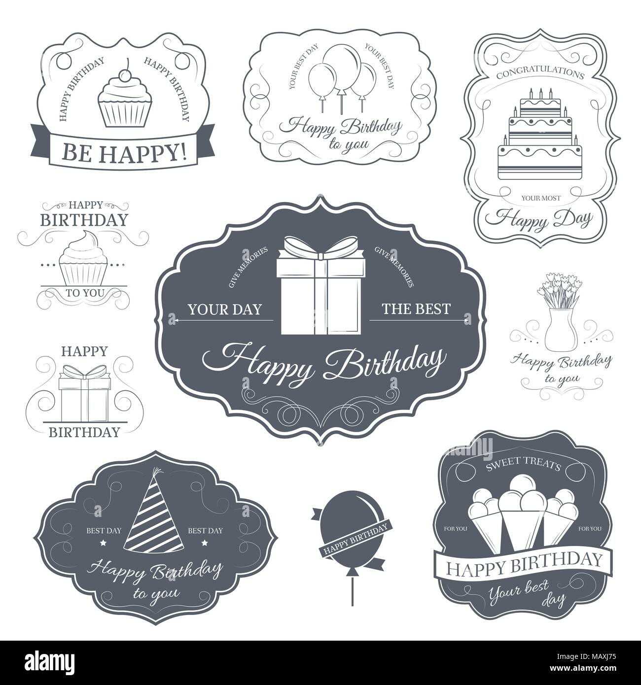 Happy birthday set label template of emblem element for your product or ...