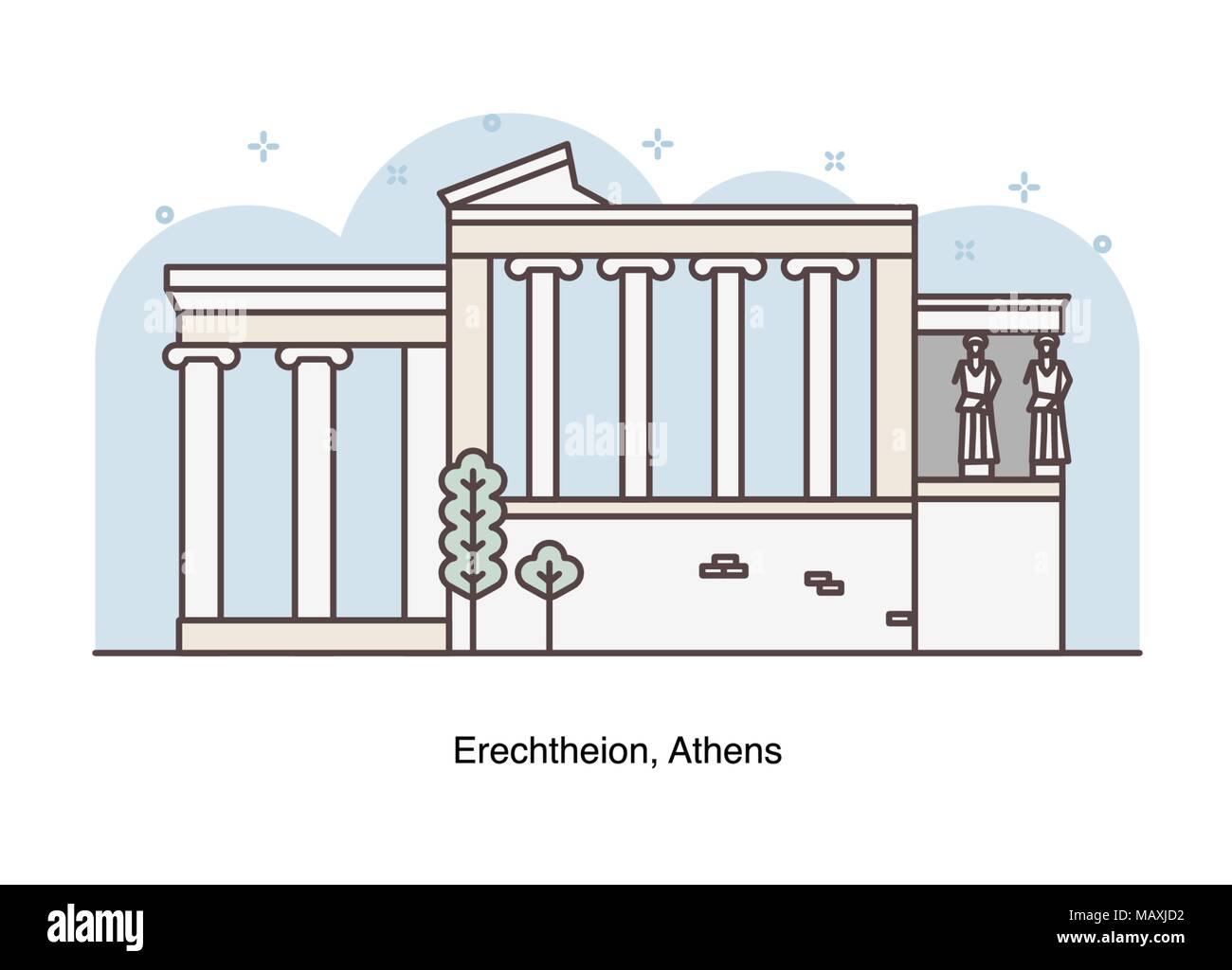 Vector line illustration of Erechtheion, Athens, Greece. Stock Vector
