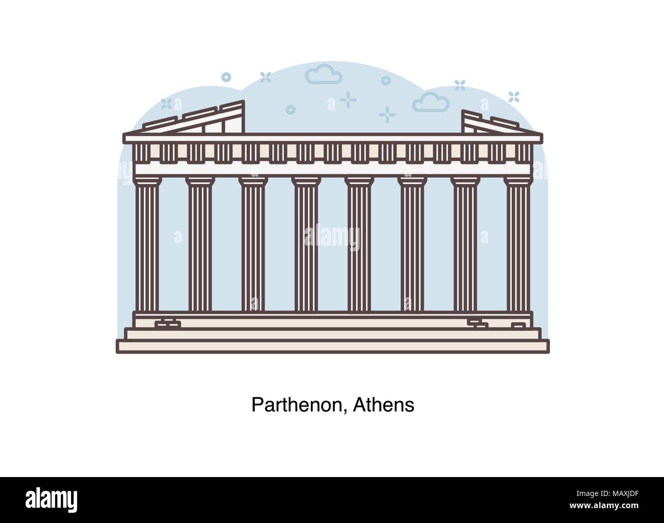 Vector line illustration of Parthenon, Athens, Greece. Stock Vector