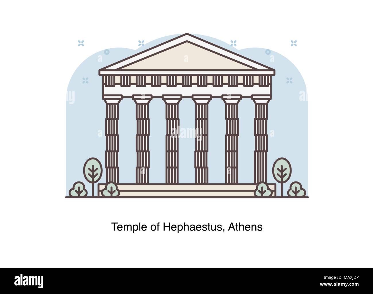 Vector line illustration of the Temple of Hephaestus, Athens, Greece. Stock Vector
