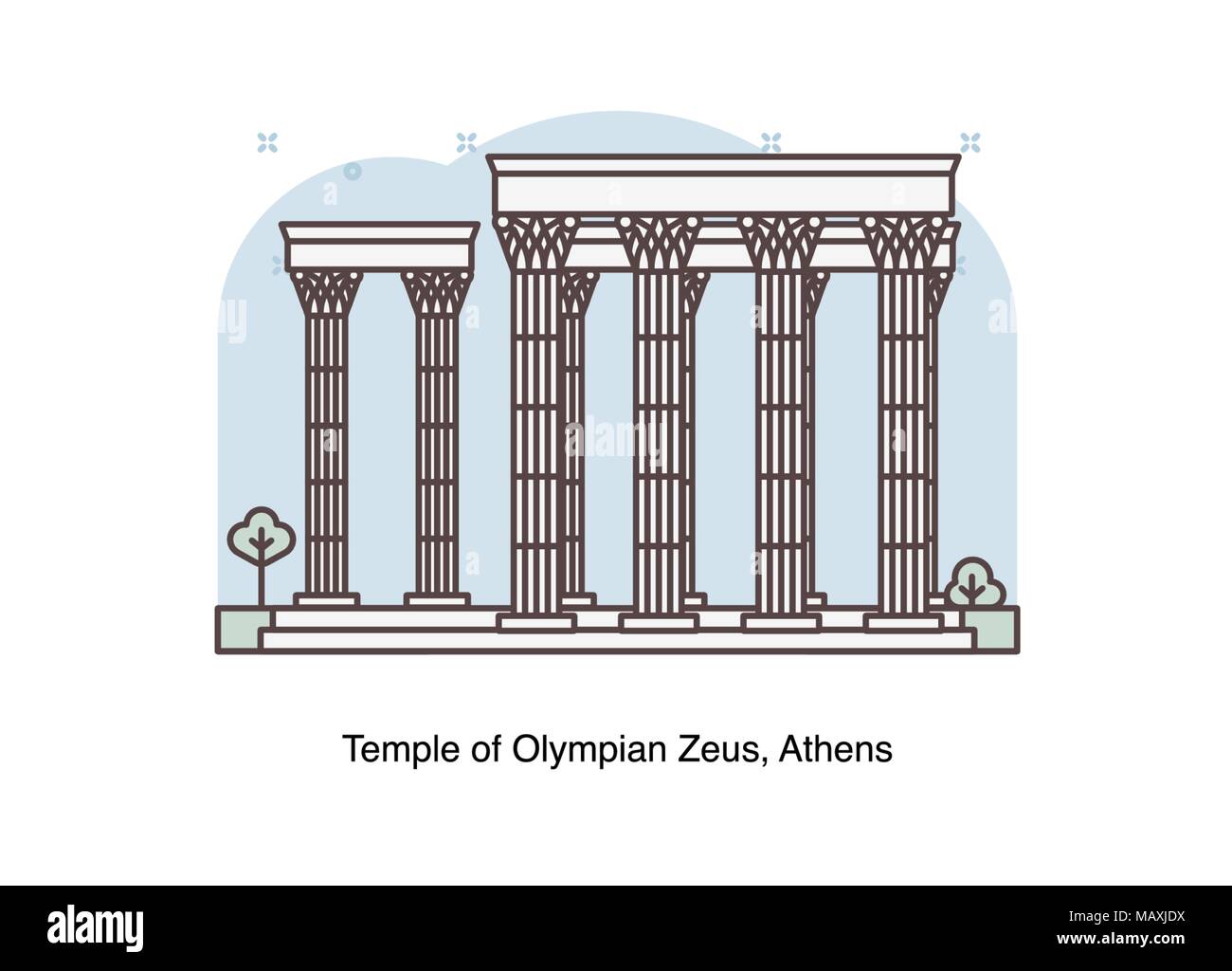 Vector line illustration of the Temple of Olympian Zeus, Athens, Greece. Stock Vector