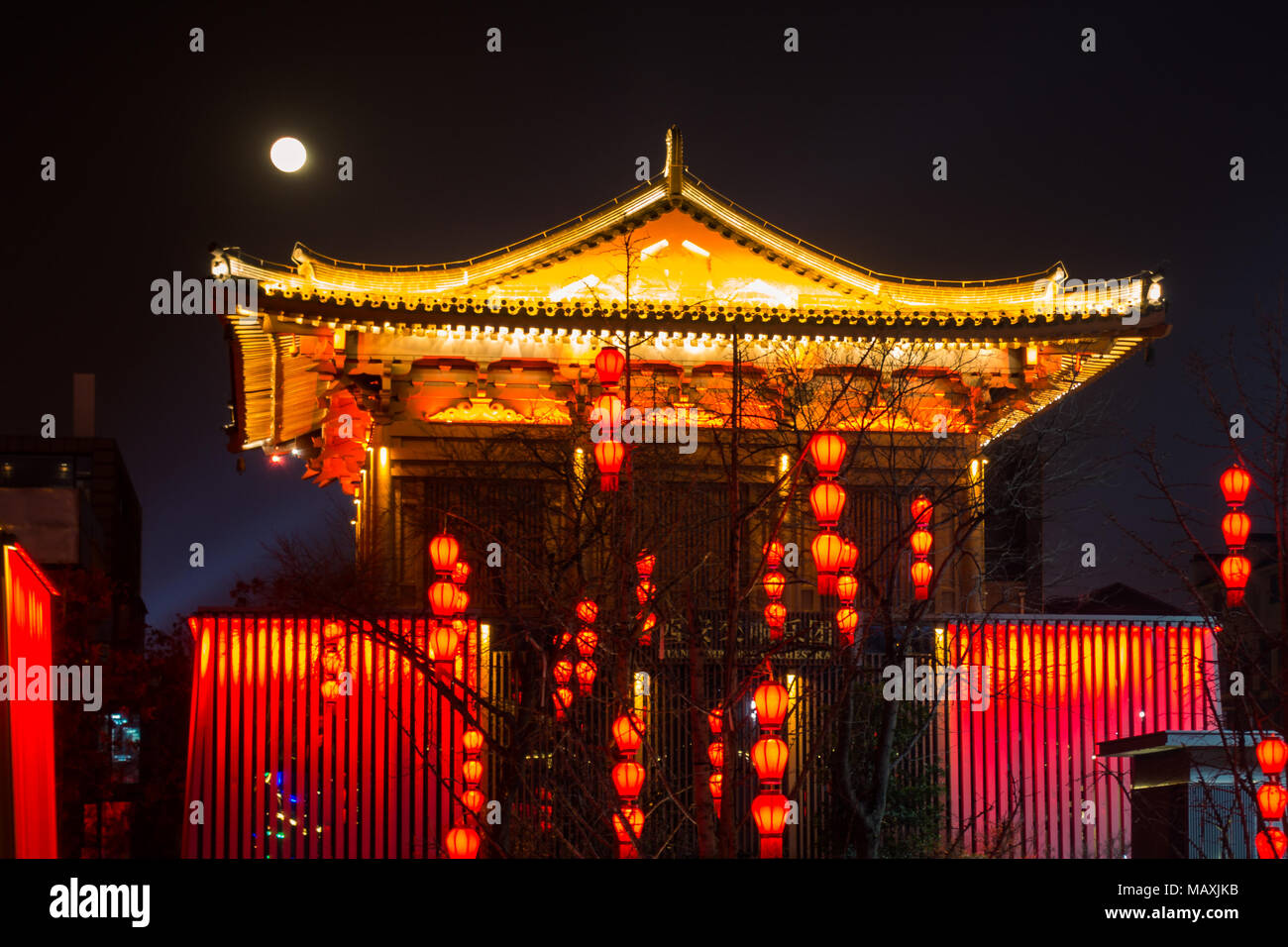 Ancient Chinese Temple Architecture Illuminated City Festival