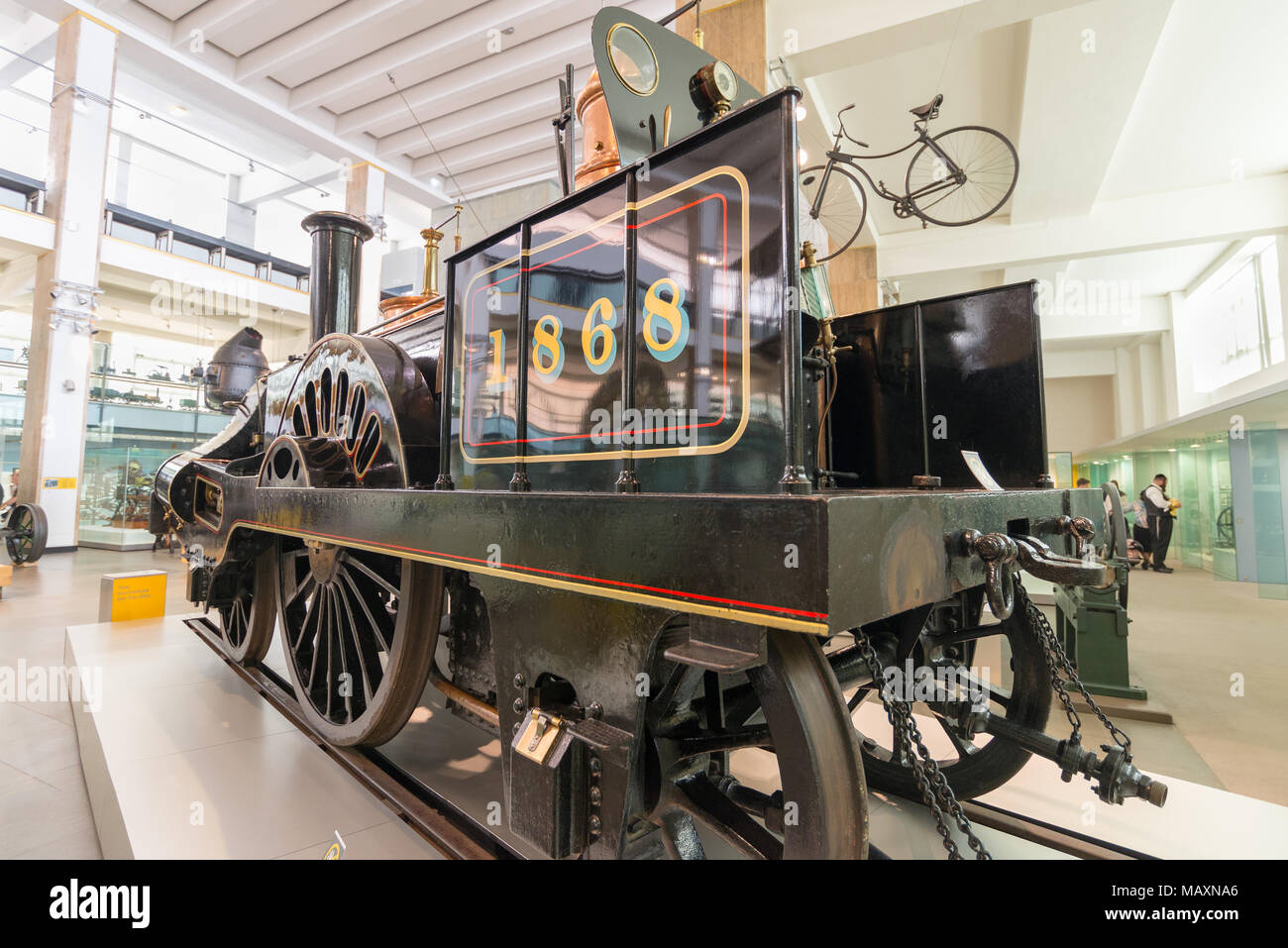 Grand Junction Railway Locomotive Columbine, 1845 in the Science Museum, London, UK Stock Photo