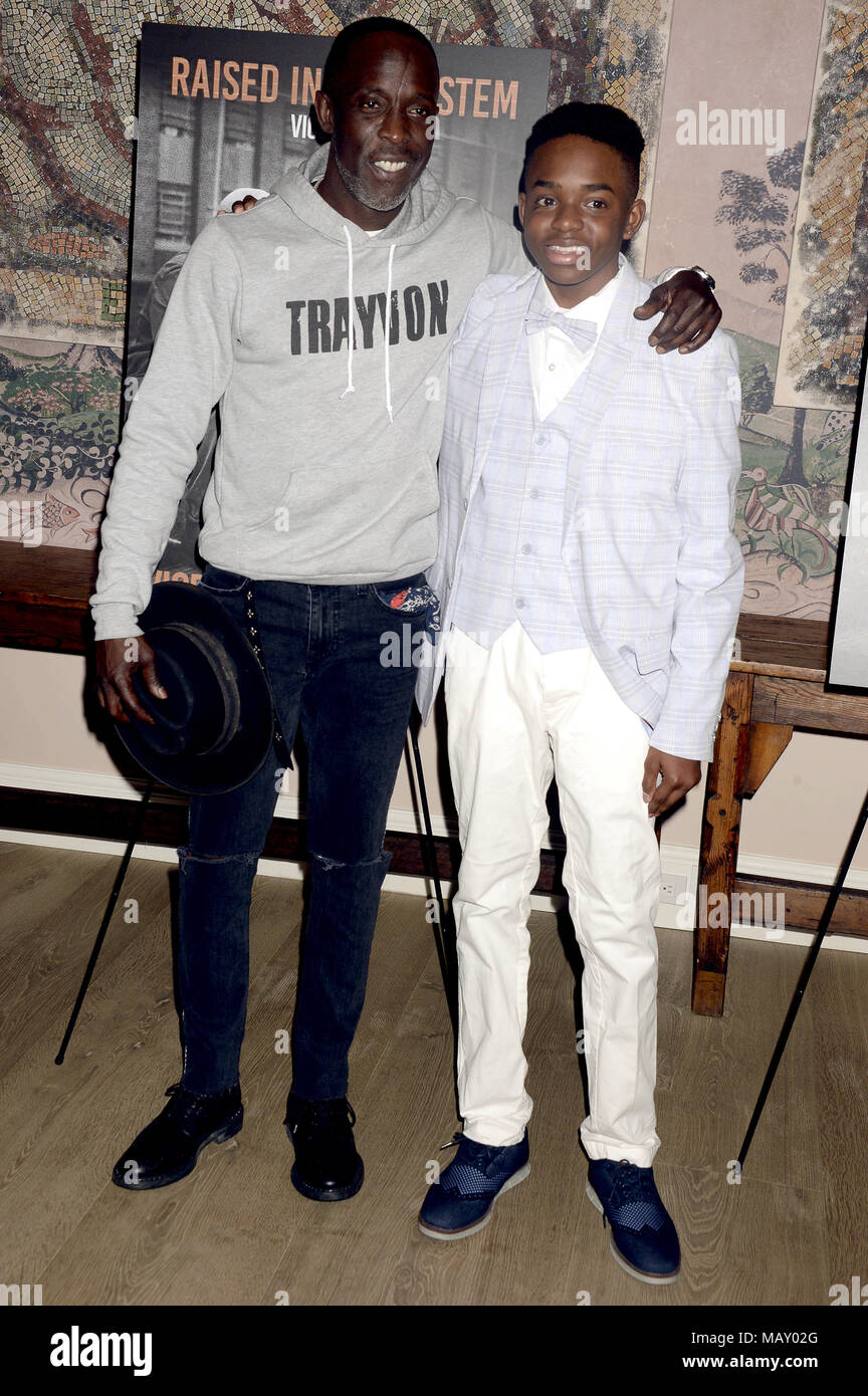 New York City. 3rd Apr, 2018. Michael Kenneth Williams and Michael Elijah Walters attend the 'Vice' Season 6 series premiere at the Whitby Hotel on April 3, 2018 in New York City. | Verwendung weltweit Credit: dpa/Alamy Live News Stock Photo