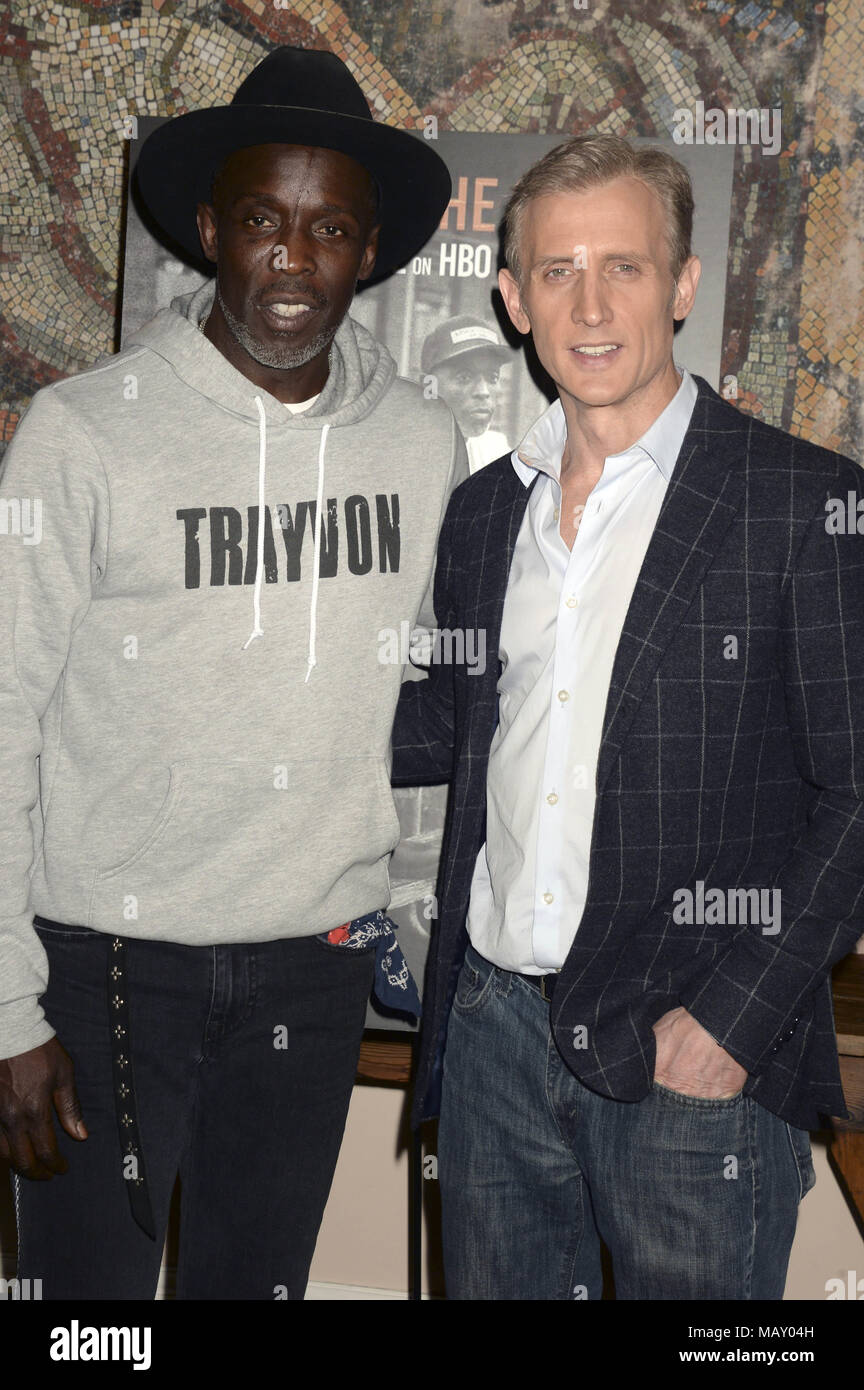 New York City. 3rd Apr, 2018. Michael Kenneth Williams and Dan Abrams attend the 'Vice' Season 6 series premiere at the Whitby Hotel on April 3, 2018 in New York City. | Verwendung weltweit Credit: dpa/Alamy Live News Stock Photo