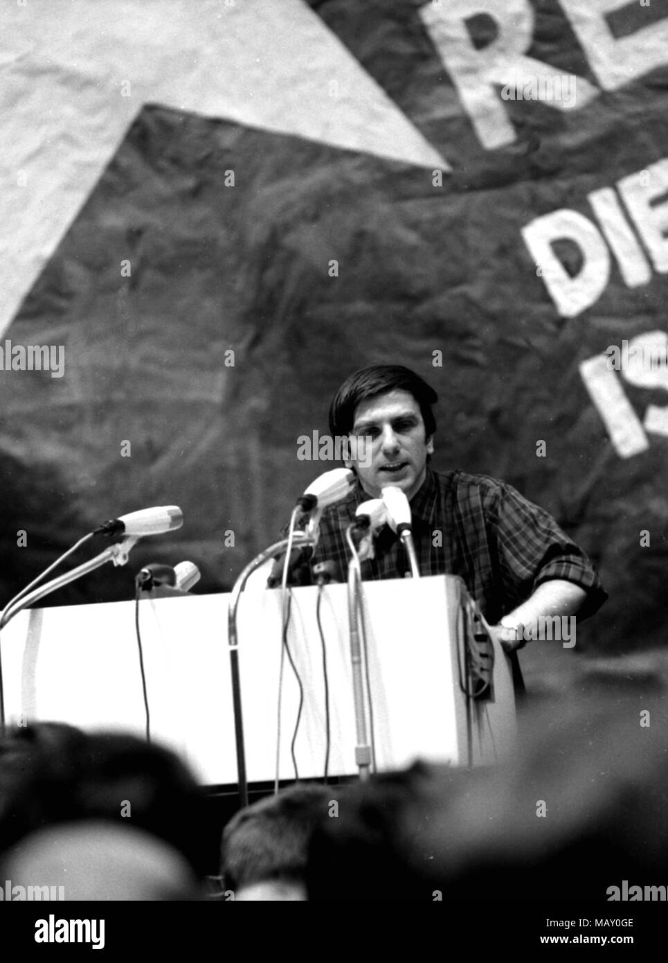 The most prominent spokesperson of the German student movement in the 1960th, Rudi Dutschke during the International Vietnam conference, carried out by the Socialist German Student Union (SDS), at the Technical University in Berlin on 17th February 1968.  | usage worldwide Stock Photo