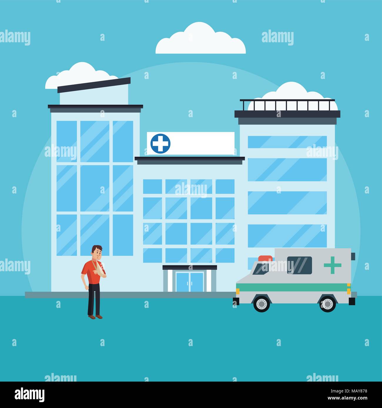Patient outside hospital Stock Vector