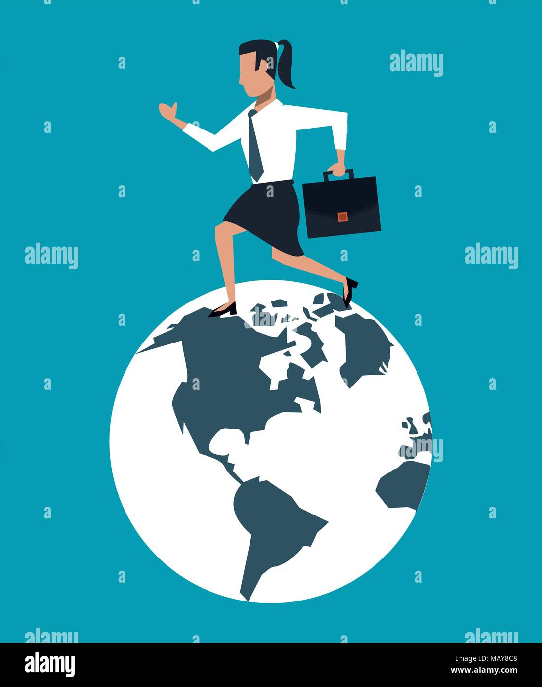 Business woman running over world Stock Vector Image & Art - Alamy