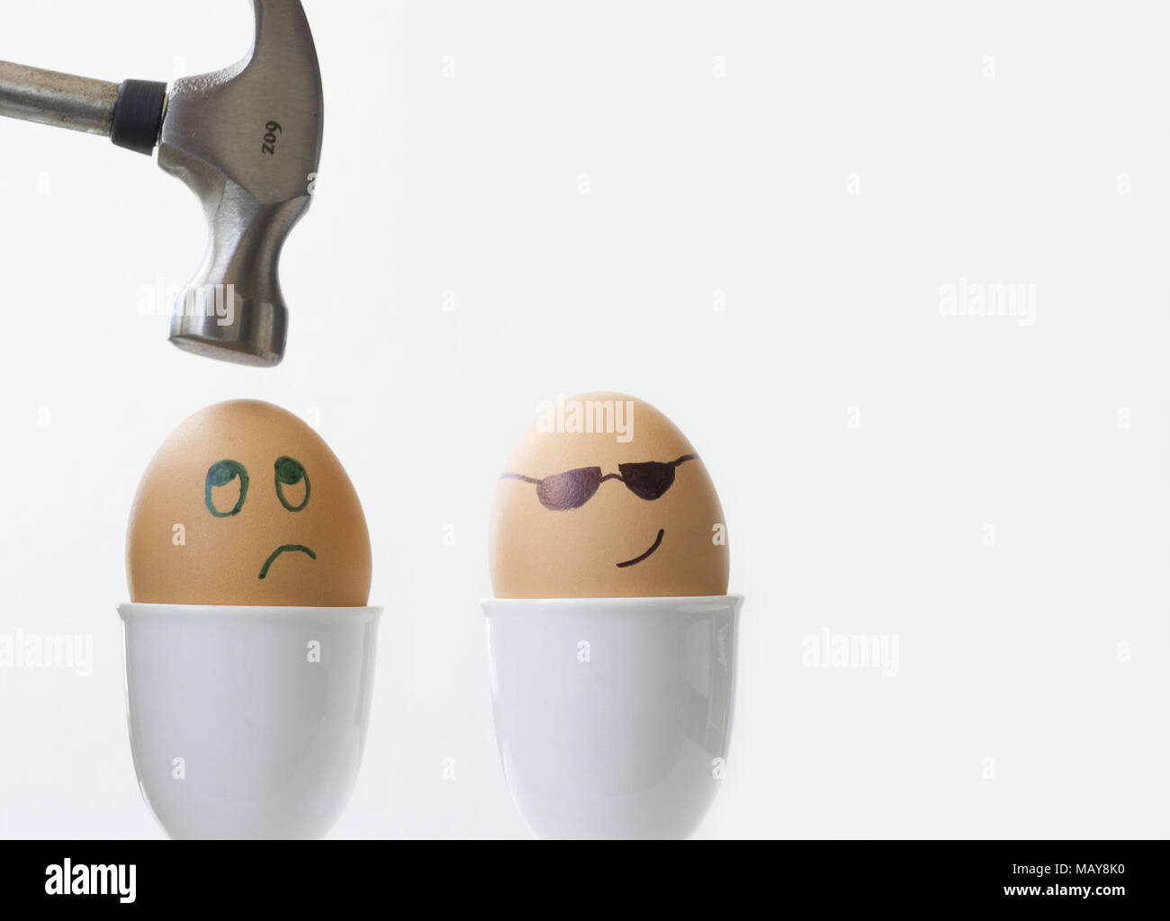 Cool dude egg dishes out punishment. Stock Photo