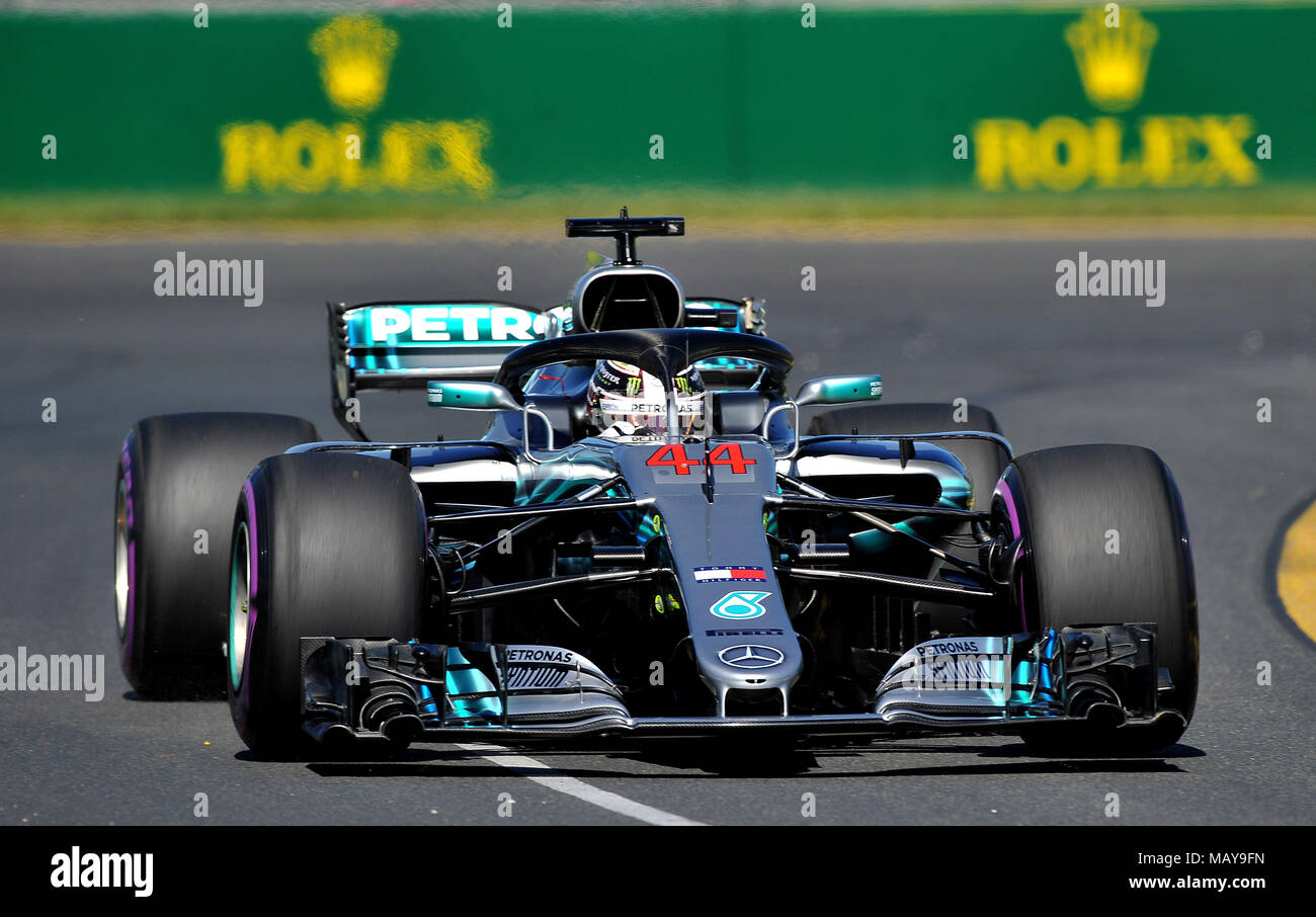 Lewis Hamilton of Mercedes AMG Petronas Motorsport.  Day 2 of the 2018 Formula 1 Rolex Australian Grand Prix held at The circuit of Albert Park, Melbourne, Victoria on the 23rd March 2018. Wayne Neal | SportPix.org.uk Stock Photo