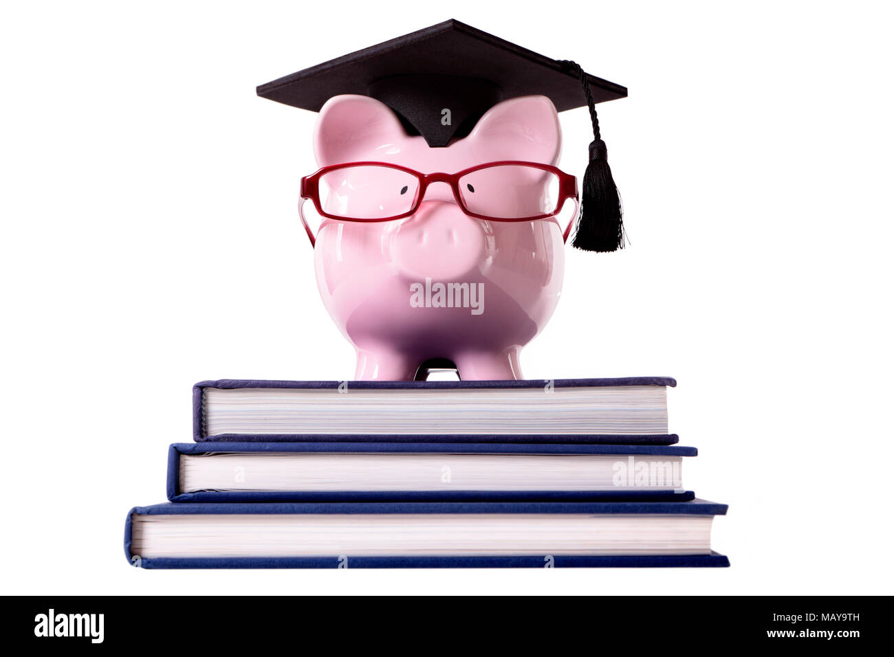 Pink piggy bank dressed as a college graduate or professor with mortar ...