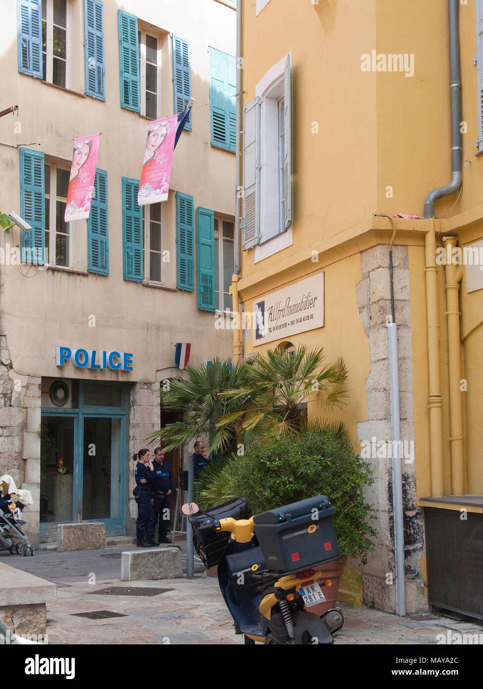 Police station at old town of Grasse, Alpes-Maritimes, South France, France, Europe Stock Photo