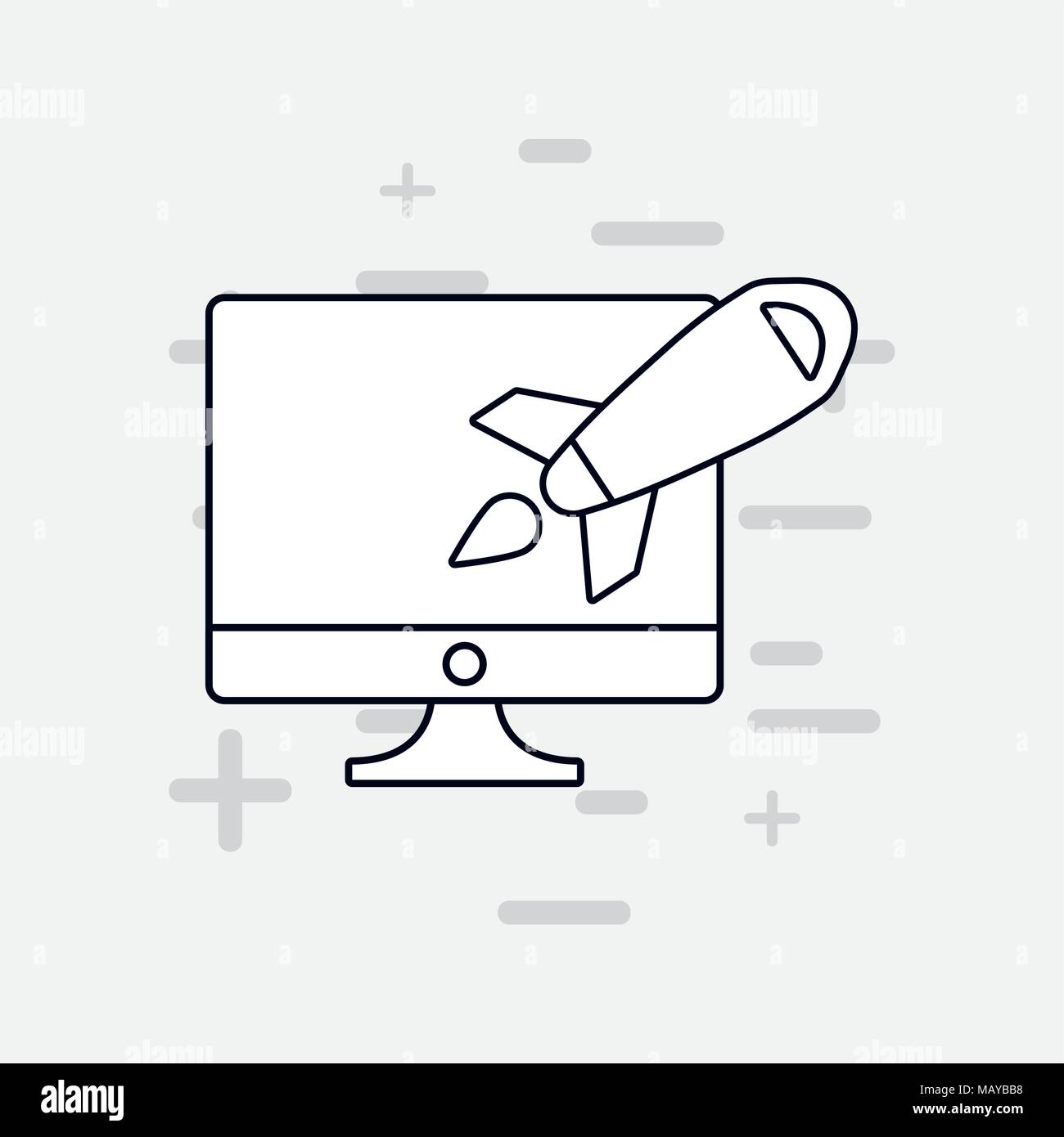 seo design with computer and rocket over white background, vector ...