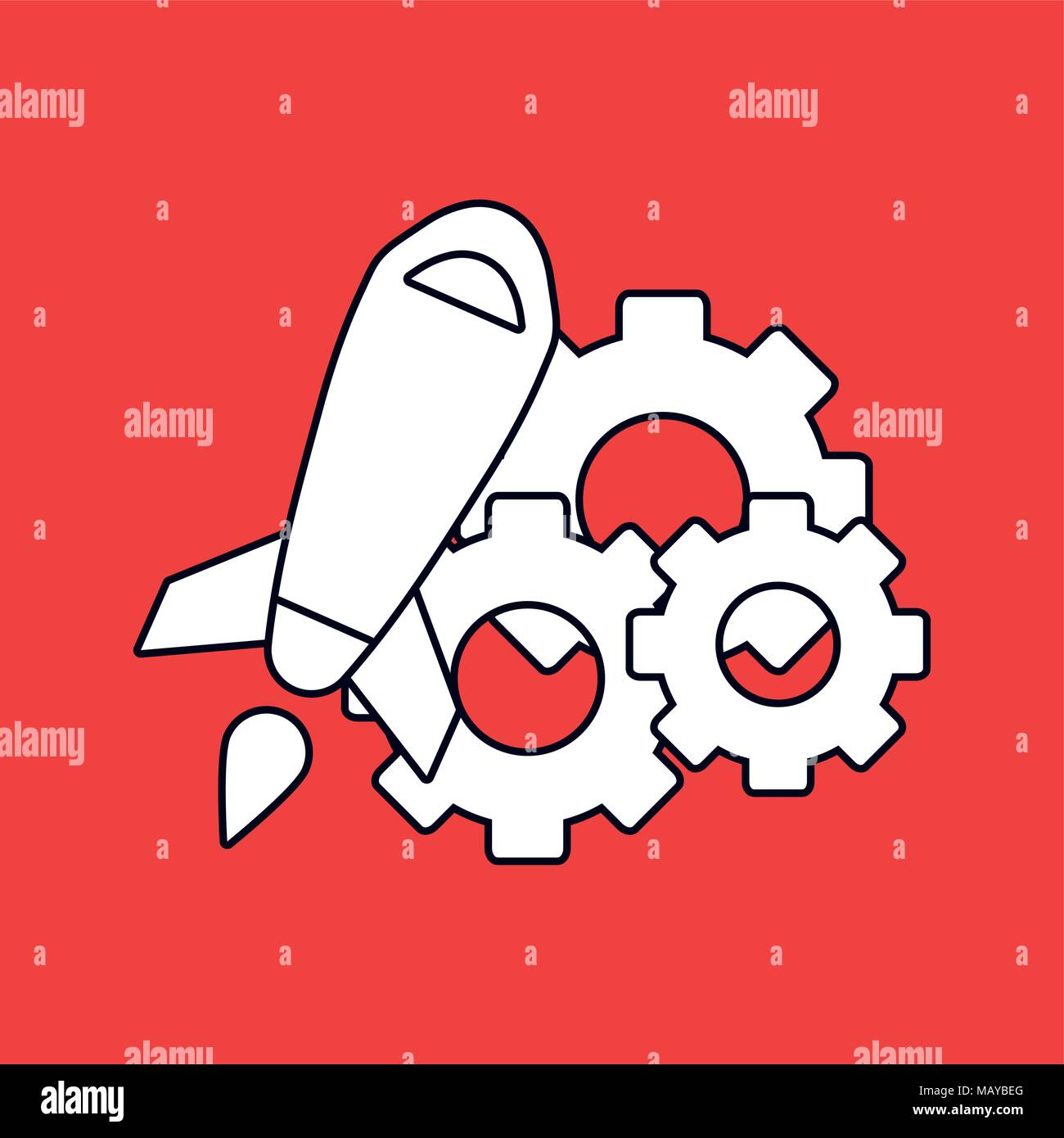 rocket and gear wheels over red background, vector illustration Stock ...