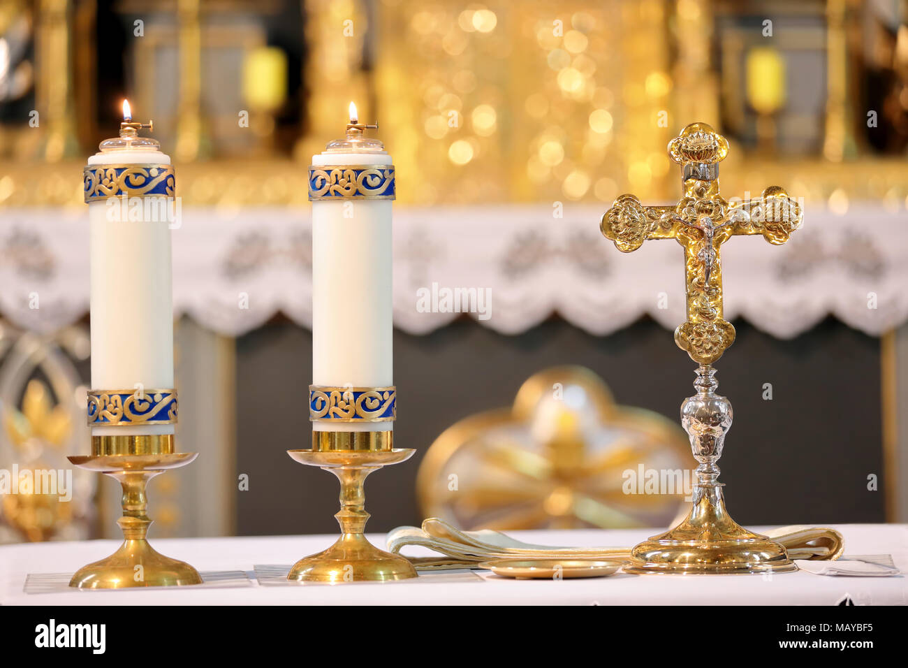 Altar Candles Catholic Church Stock Photos & Altar Candles Catholic