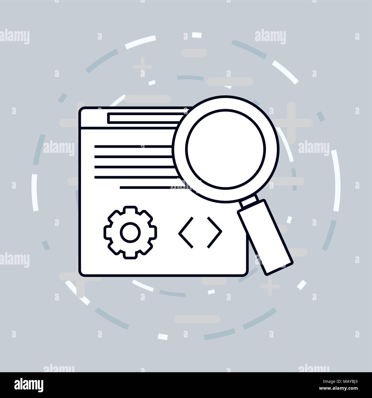 seo design with web interface and magnifying glass over gray background, vector illustration Stock Vector