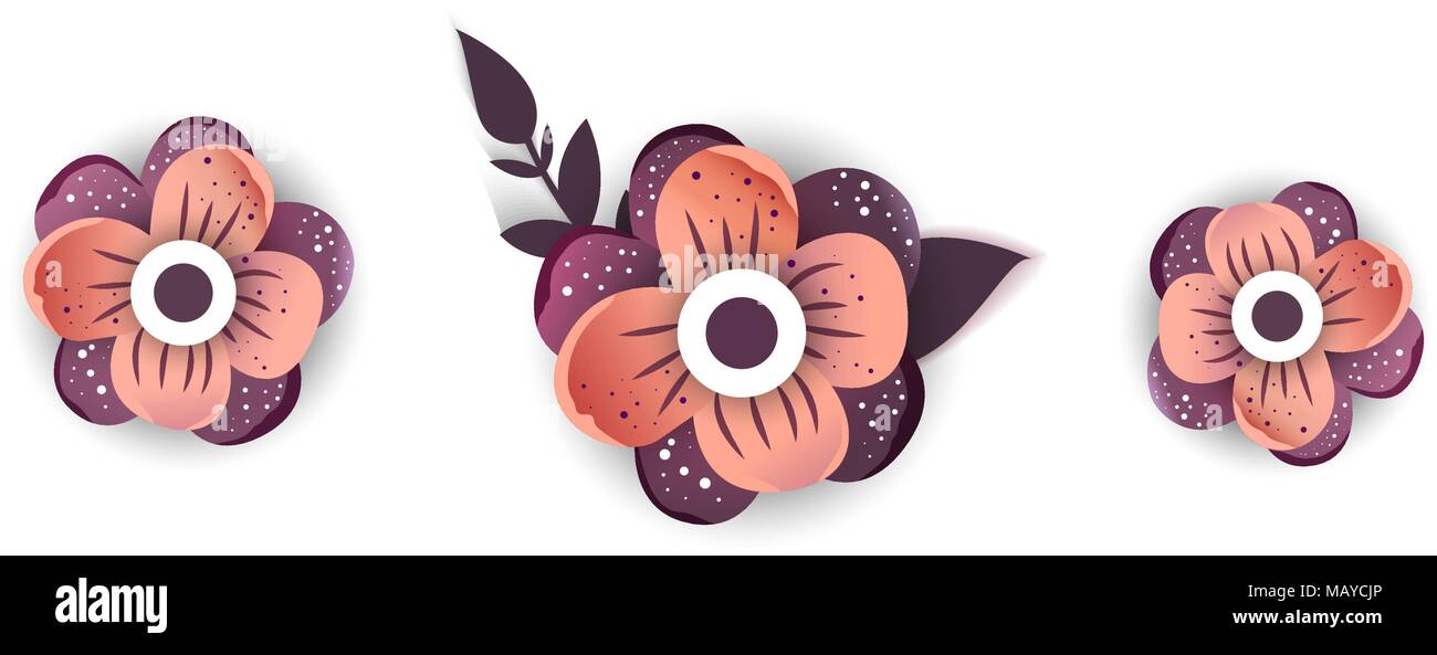 Paper cut style of bright flower isolated on white background. Vector ...